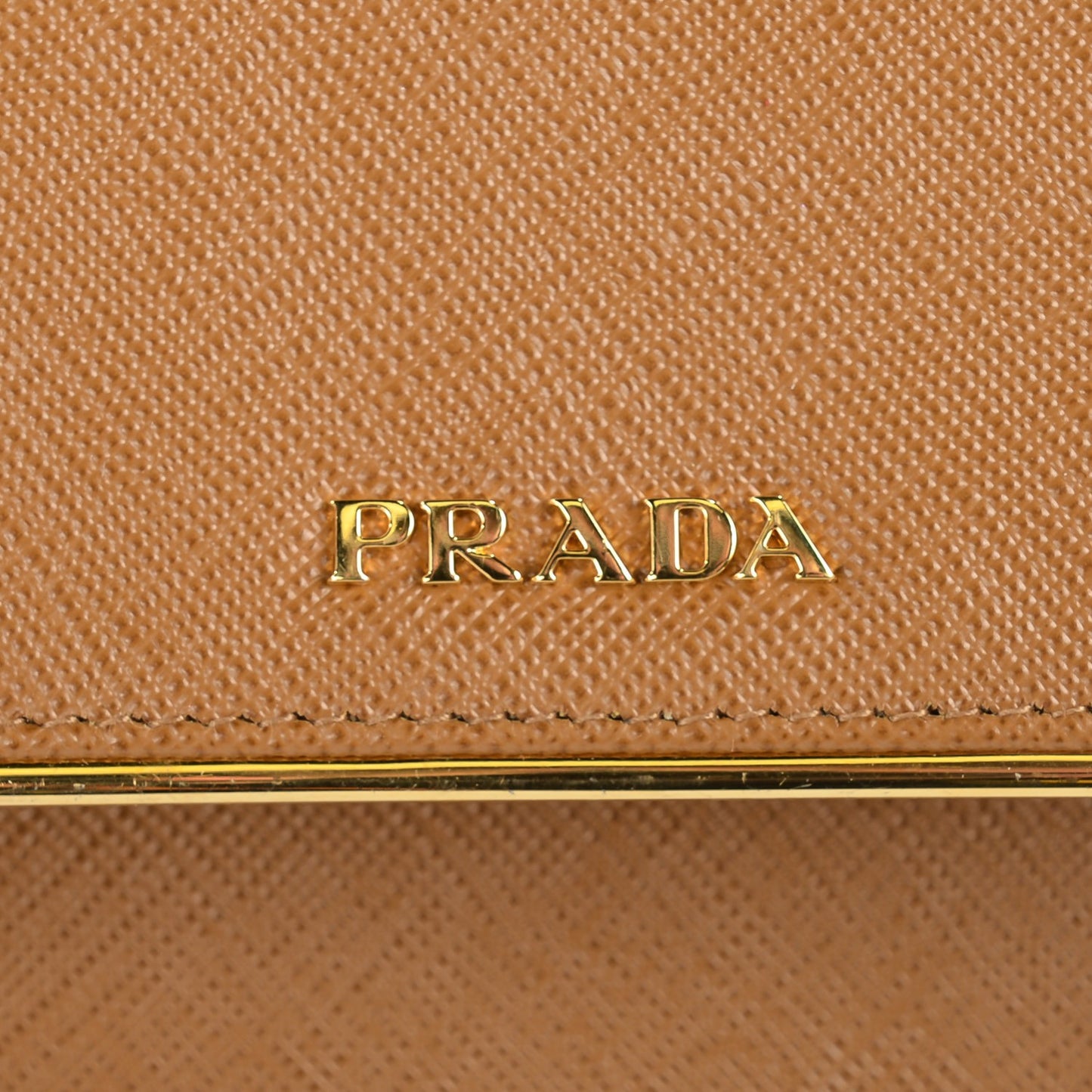 Saffiano Metal Bar Flap Wallet Caramel