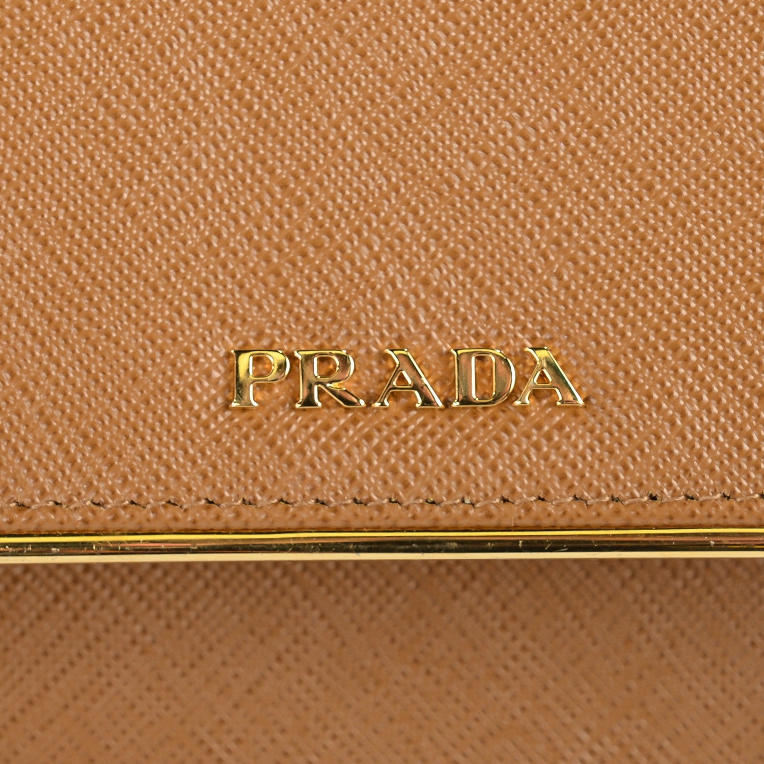 Prada Saffiano Metal Bar Flap Wallet Caramel 9 of 10