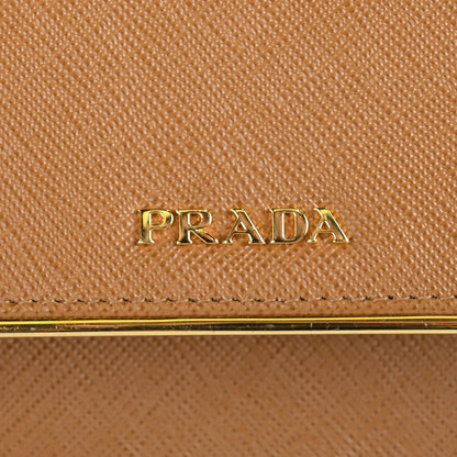 Prada Saffiano Metal Bar Flap Wallet Caramel 9 of 10