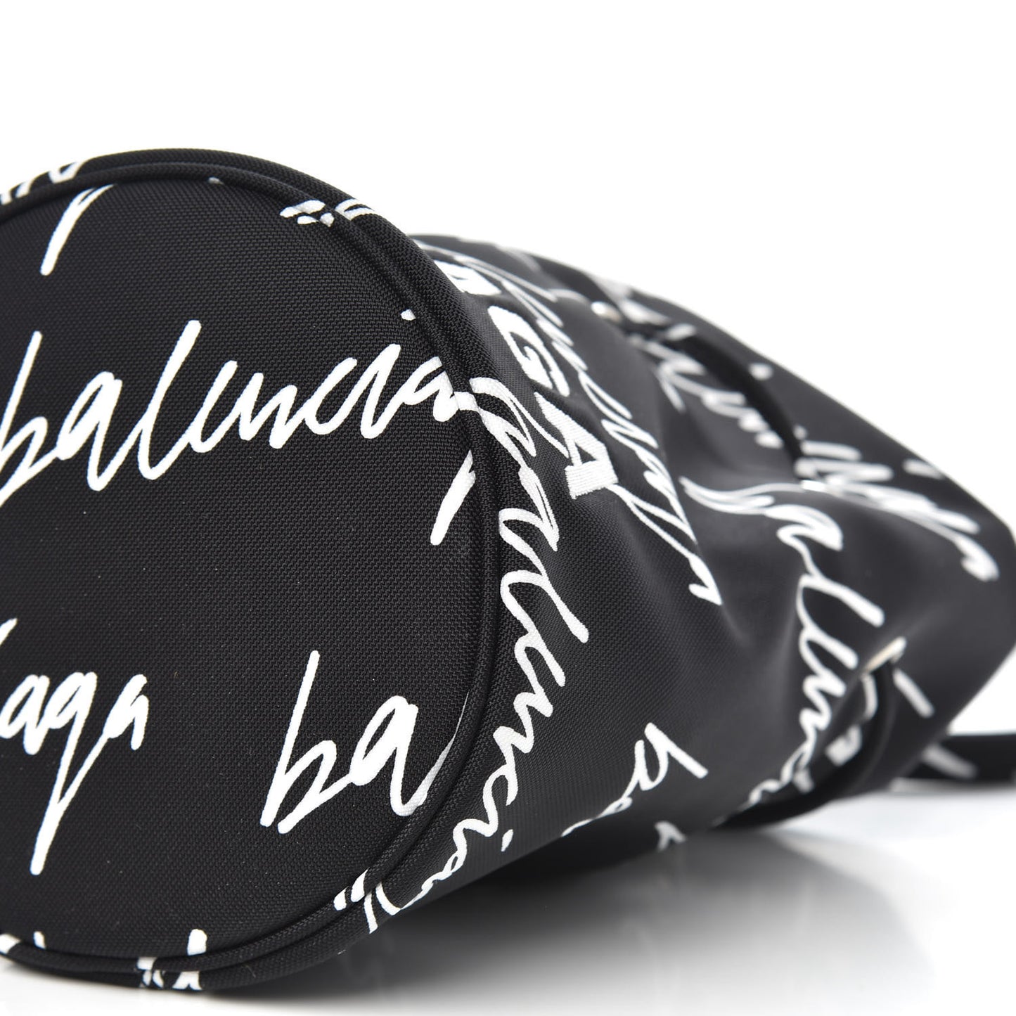 Recycled Sport Nylon Scribble Logo Embroidered Wheel Drawstring Bucket Bag XS Black White