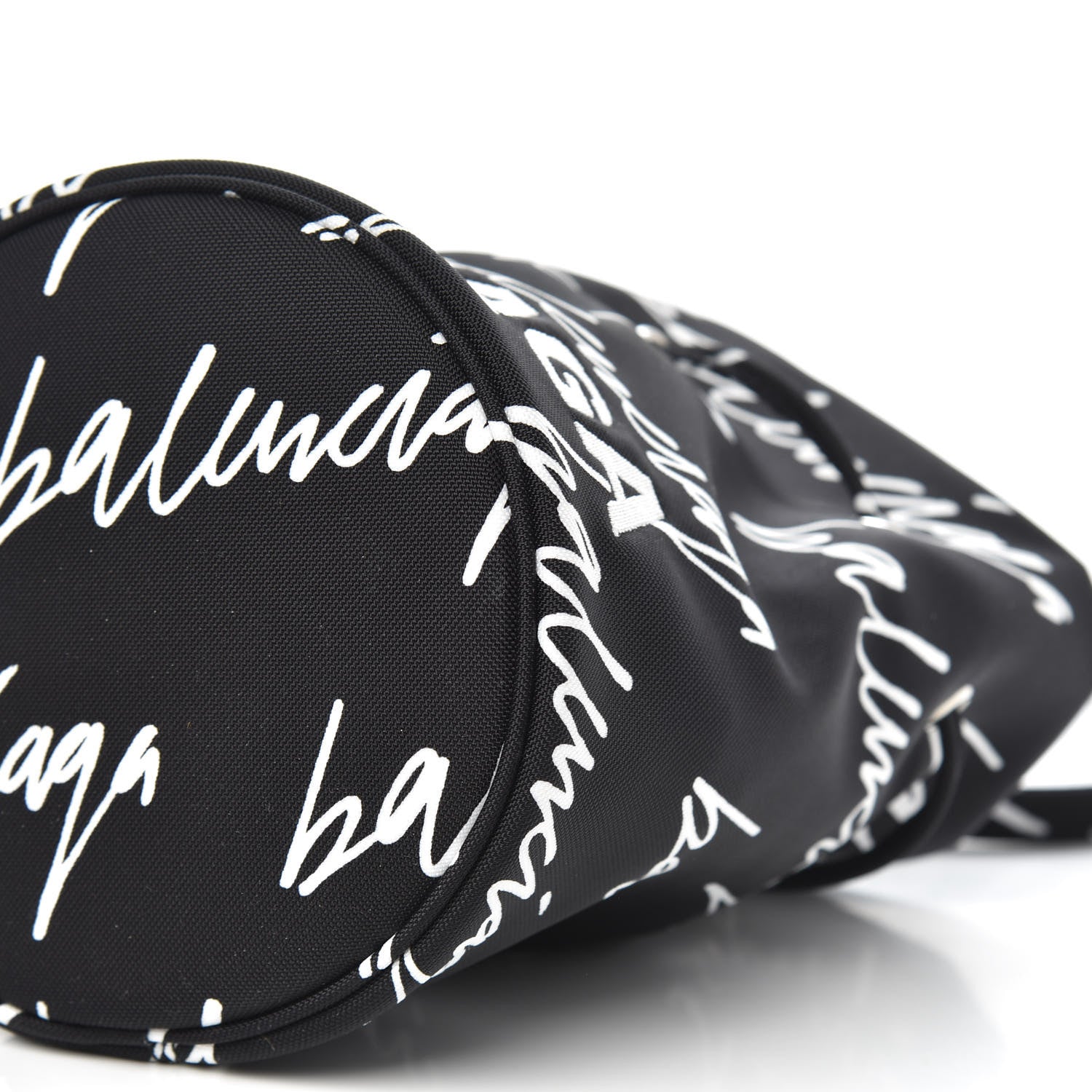 Balenciaga Recycled Sport Nylon Scribble Logo Embroidered Wheel Drawstring Bucket Bag XS Black White 8 of 8