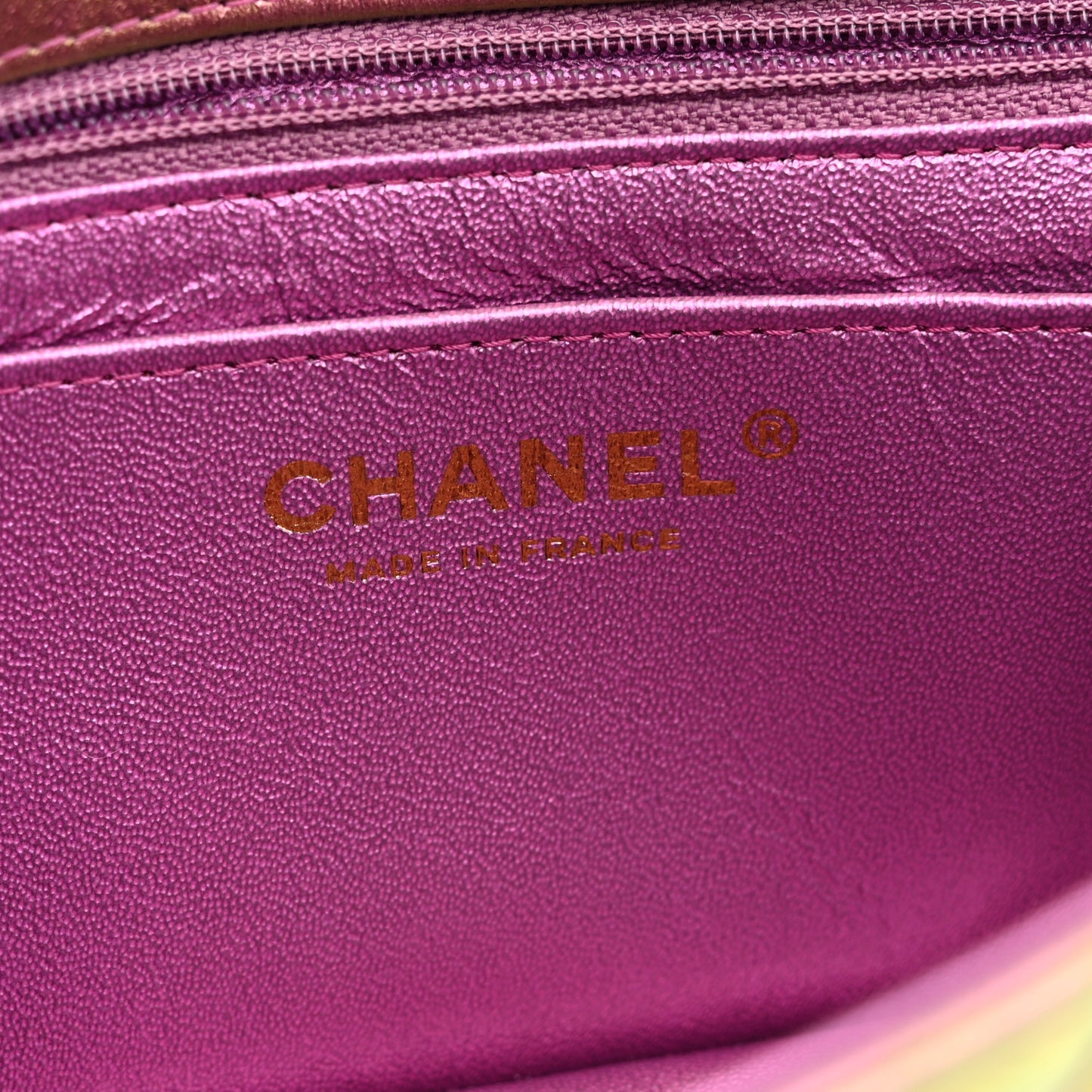 Iridescent Lambskin Quilted Mini Rectangular Flap Purple