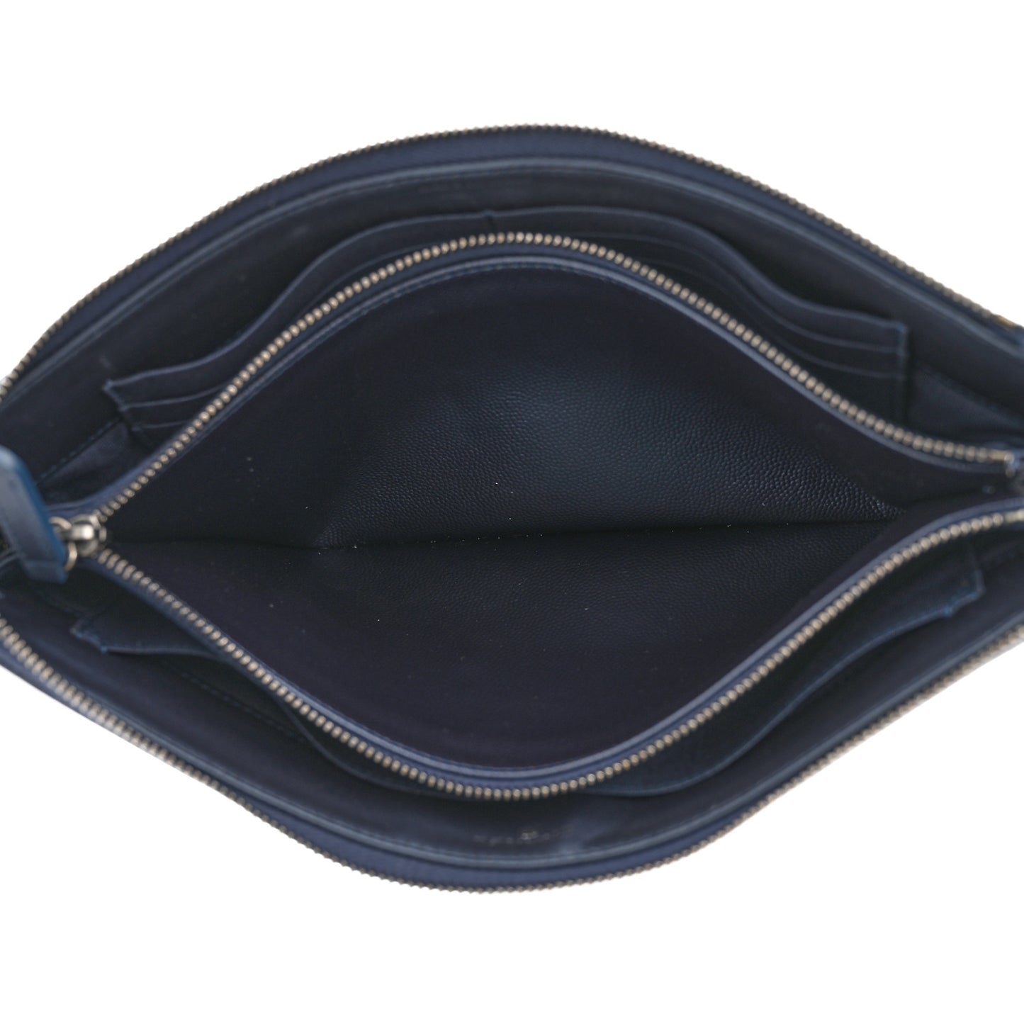 Metallic Caviar Quilted Small Zipped Boy Pouch Navy