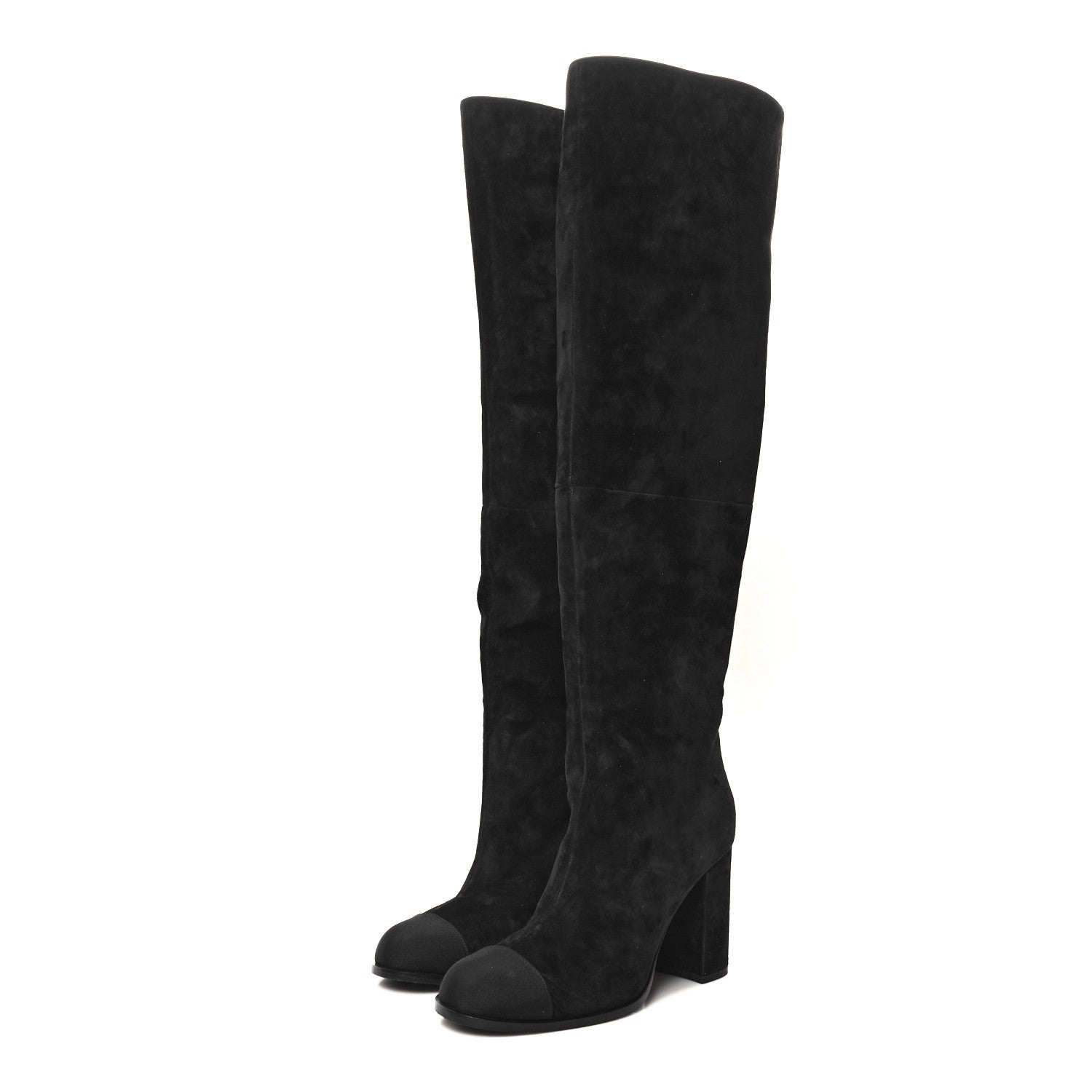 Chanel Suede Calfskin Grosgrain High Boots 39.5 Black 3 of 8
