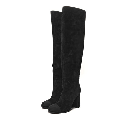 Chanel Suede Calfskin Grosgrain High Boots 39.5 Black 3 of 8