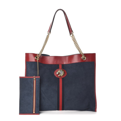 Gucci Suede Calfskin Large Rajah Chain Tote New Blue Romantic Cherry 1 of 9