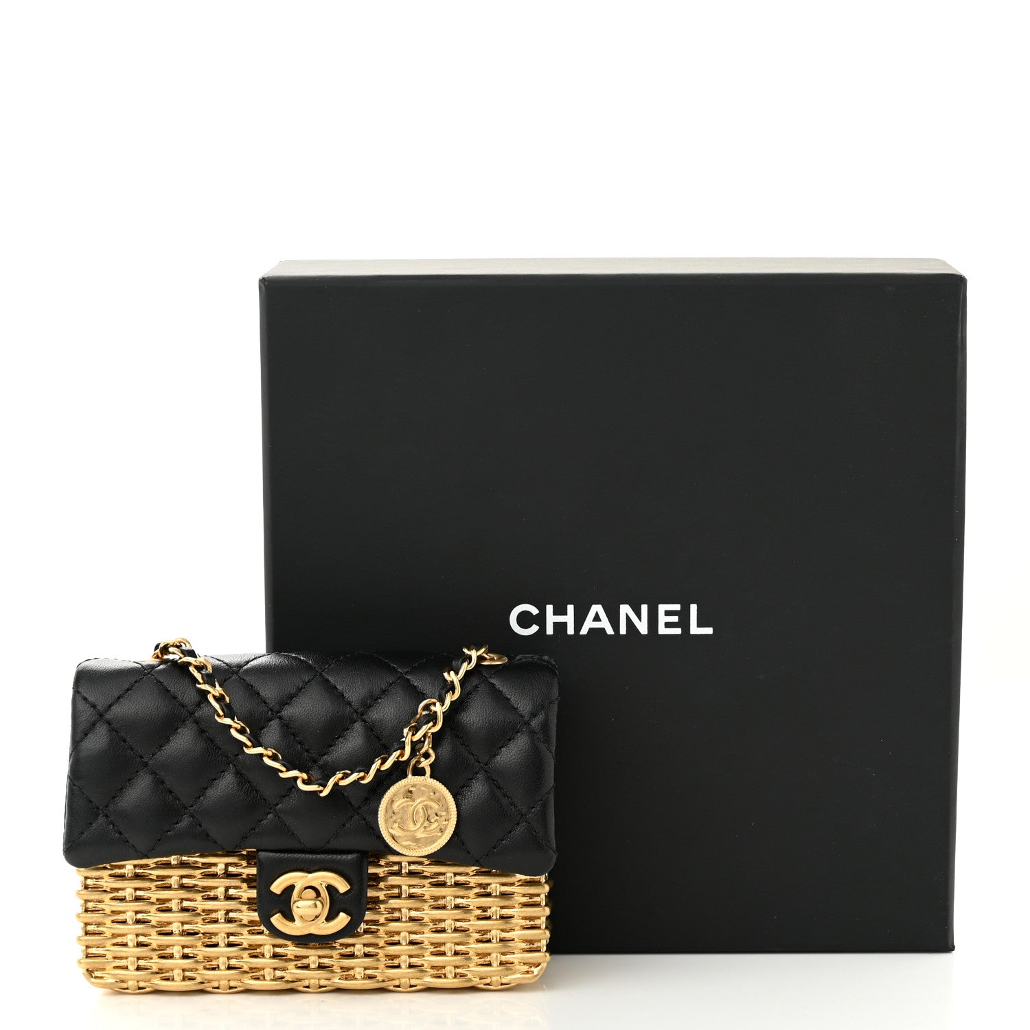 Chanel Woven Metal Lambskin Quilted Small Flap Black Gold 11 of 11