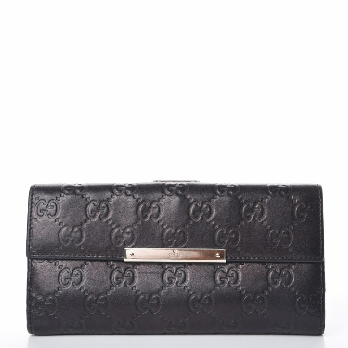 Guccissima Margaux Calfskin Metal Bar Continental Flap Wallet Black
