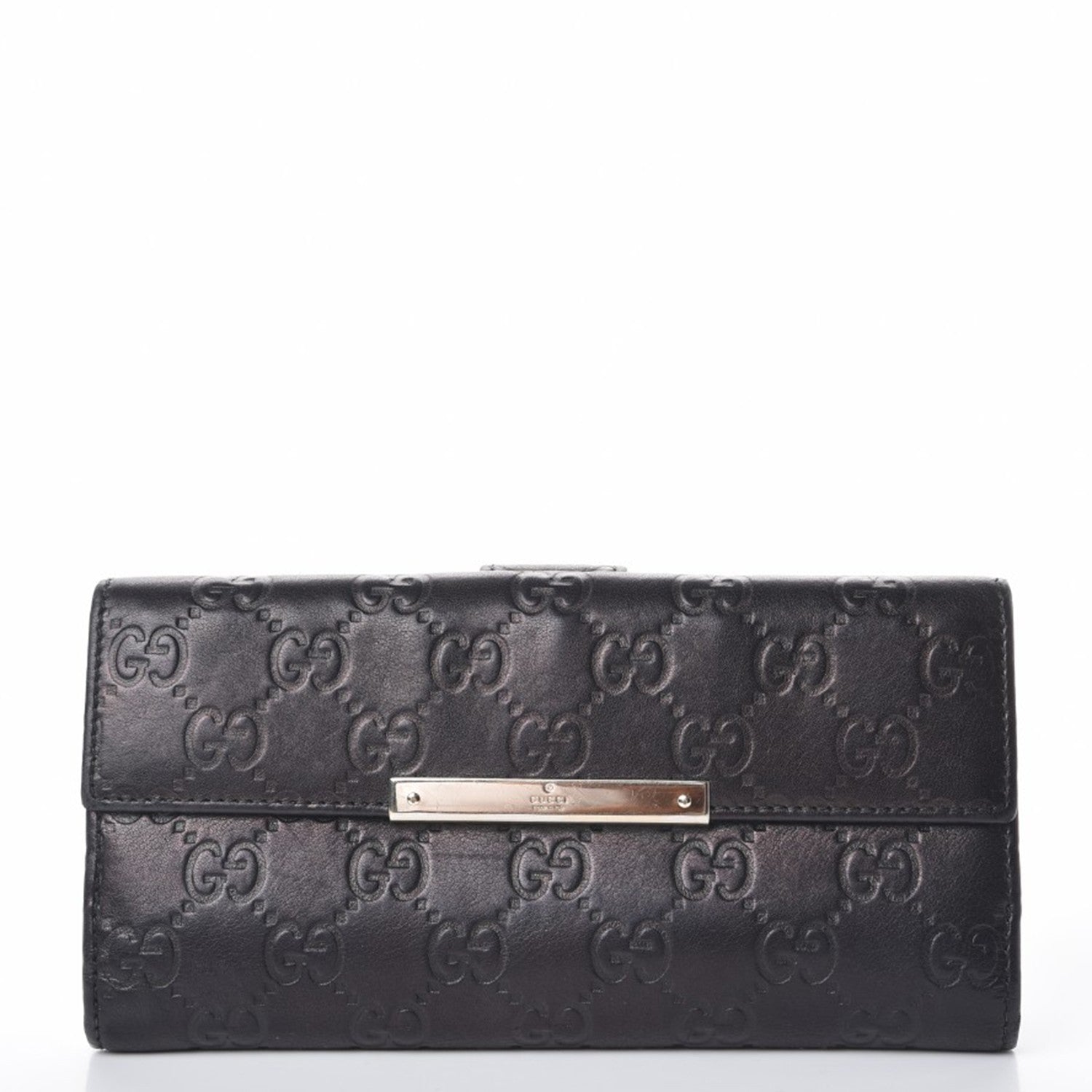 Gucci Guccissima Margaux Calfskin Metal Bar Continental Flap Wallet Black 1 of 9