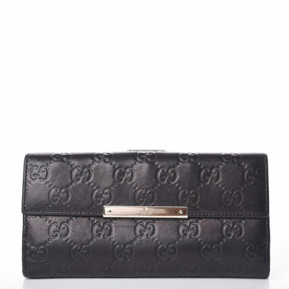 Gucci Guccissima Margaux Calfskin Metal Bar Continental Flap Wallet Black 1 of 9