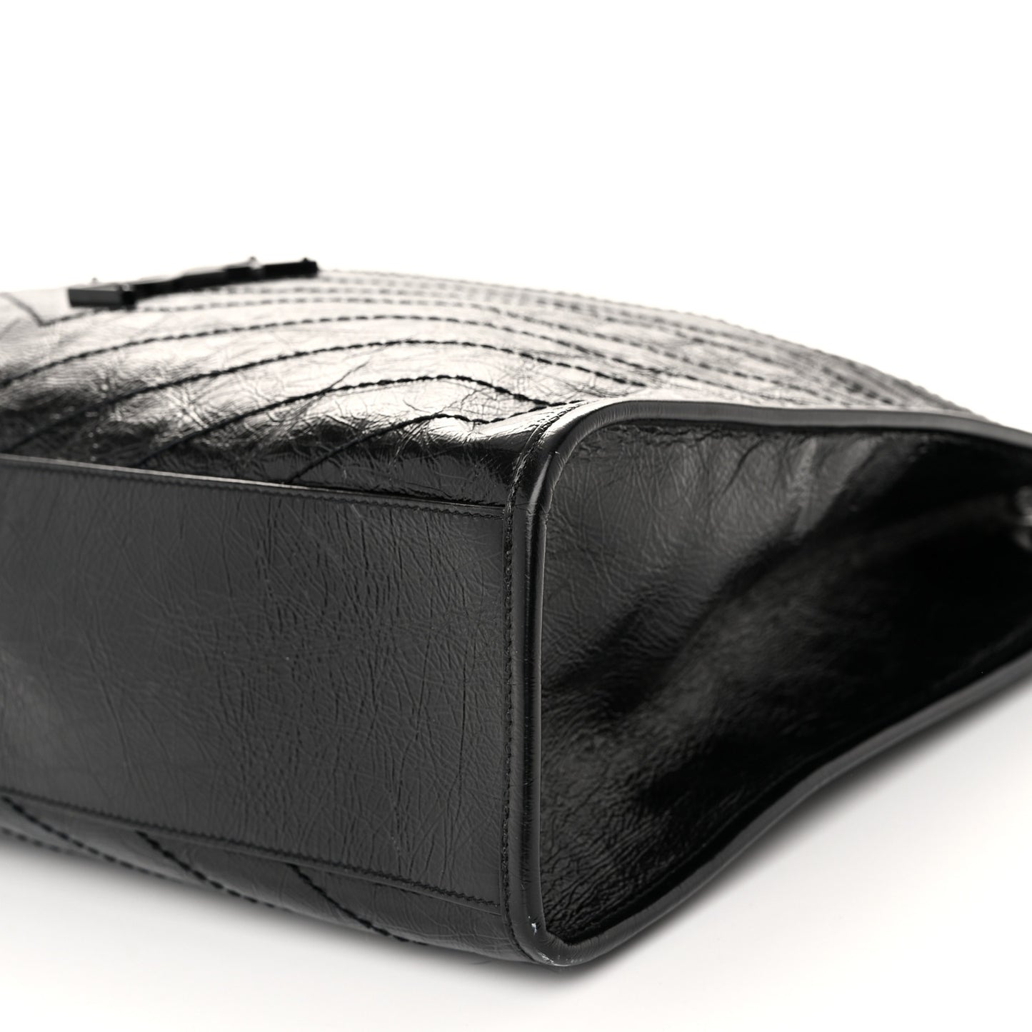 Crinkled Calfskin Matelasse Monogram Large Niki Shopper Tote Black