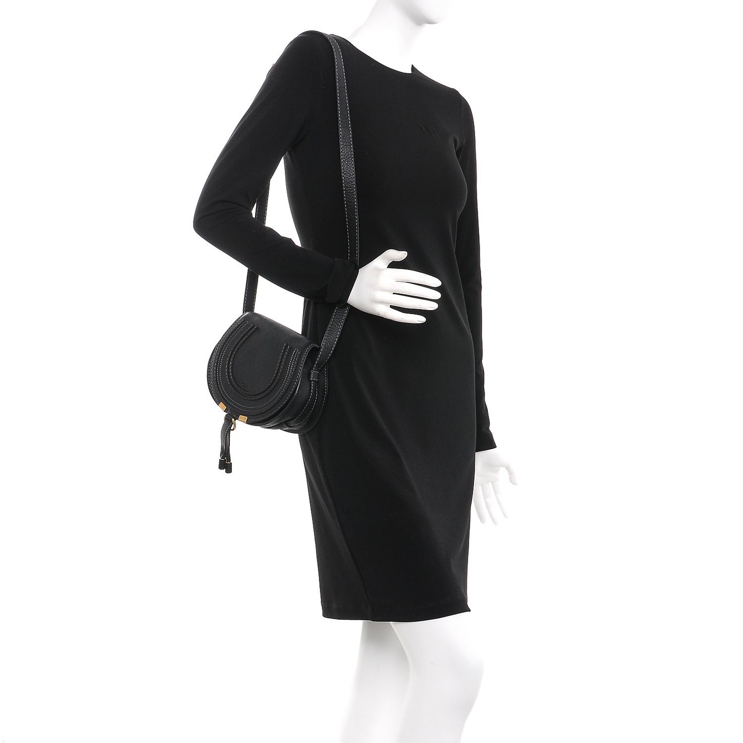 Calfskin Mini Marcie Round Crossbody Bag Black