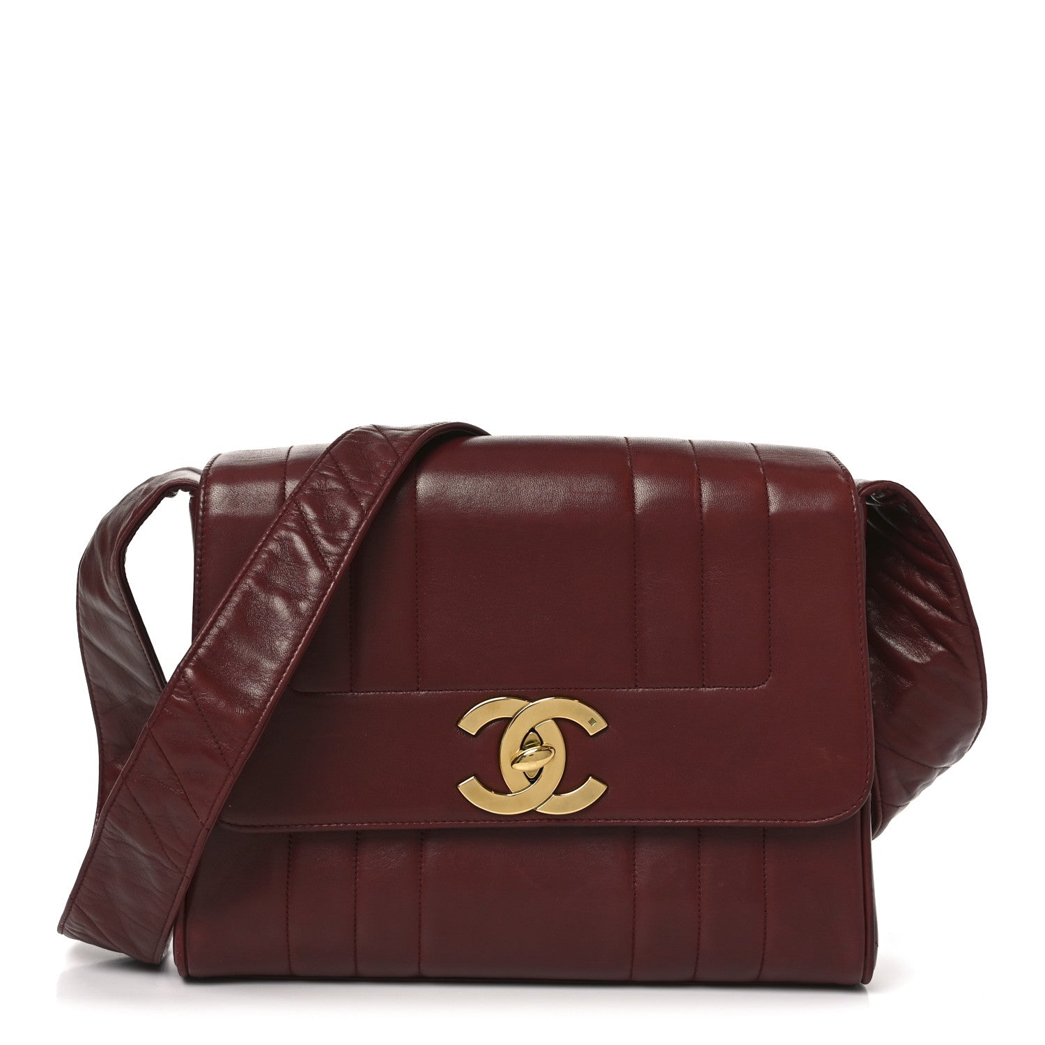 Chanel Lambskin Vertical Quilted CC Flap Shoulder Bag Burgundy 1 of 10