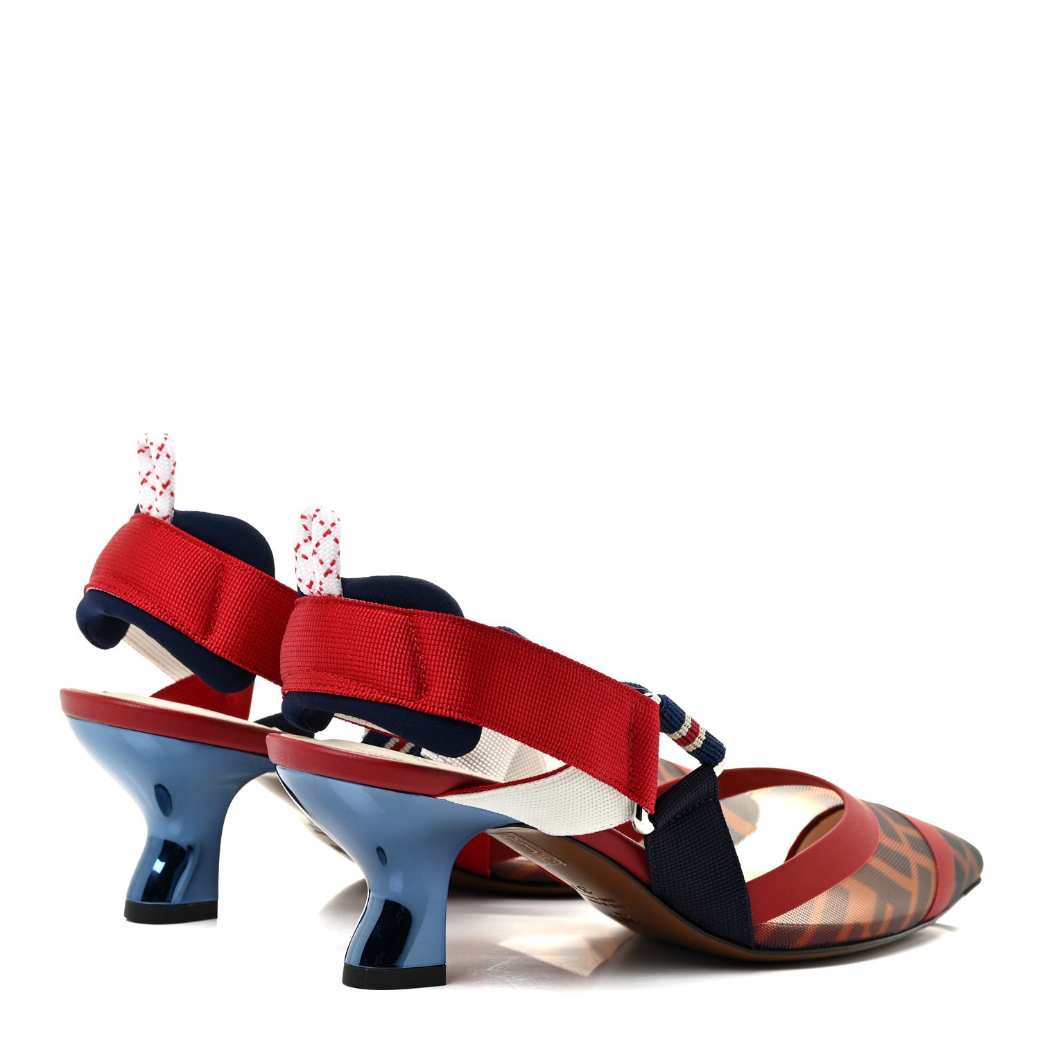 Fendi Technical Mesh FF Colibri 55mm Slingback Pumps 37 Tobacco Moro Zaffiro Ciliegia Rosso 5 of 13