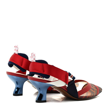Fendi Technical Mesh FF Colibri 55mm Slingback Pumps 37 Tobacco Moro Zaffiro Ciliegia Rosso 5 of 13