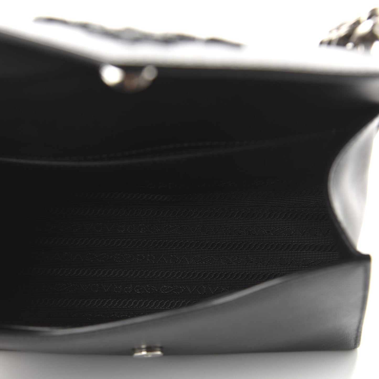 Saffiano Cuir Calfskin Monochrome Envelope Flap Chain Shoulder Bag Black