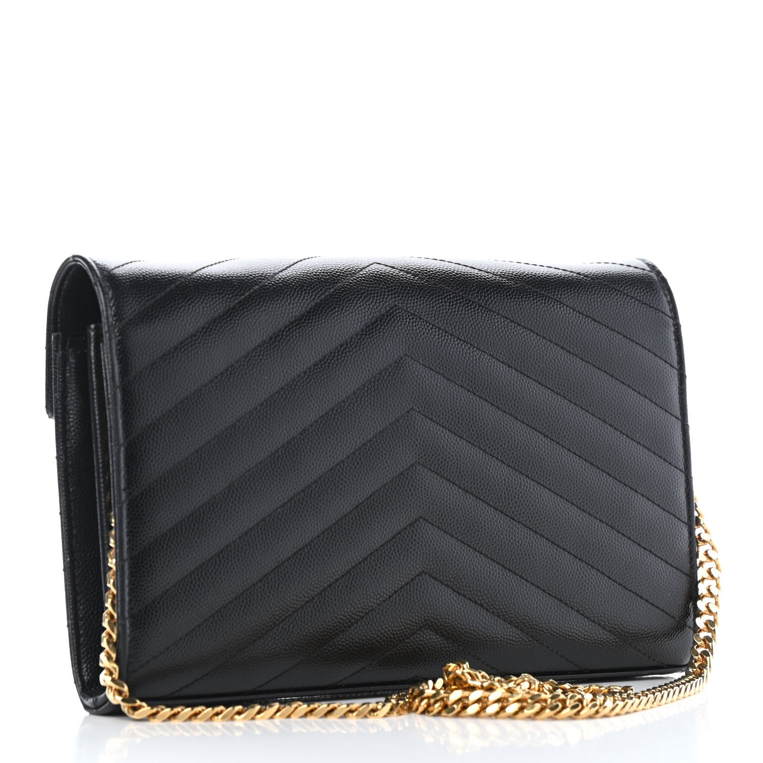 Saint Laurent Grain De Poudre Matelasse Chevron Monogram Chain Wallet Black 2 of 4