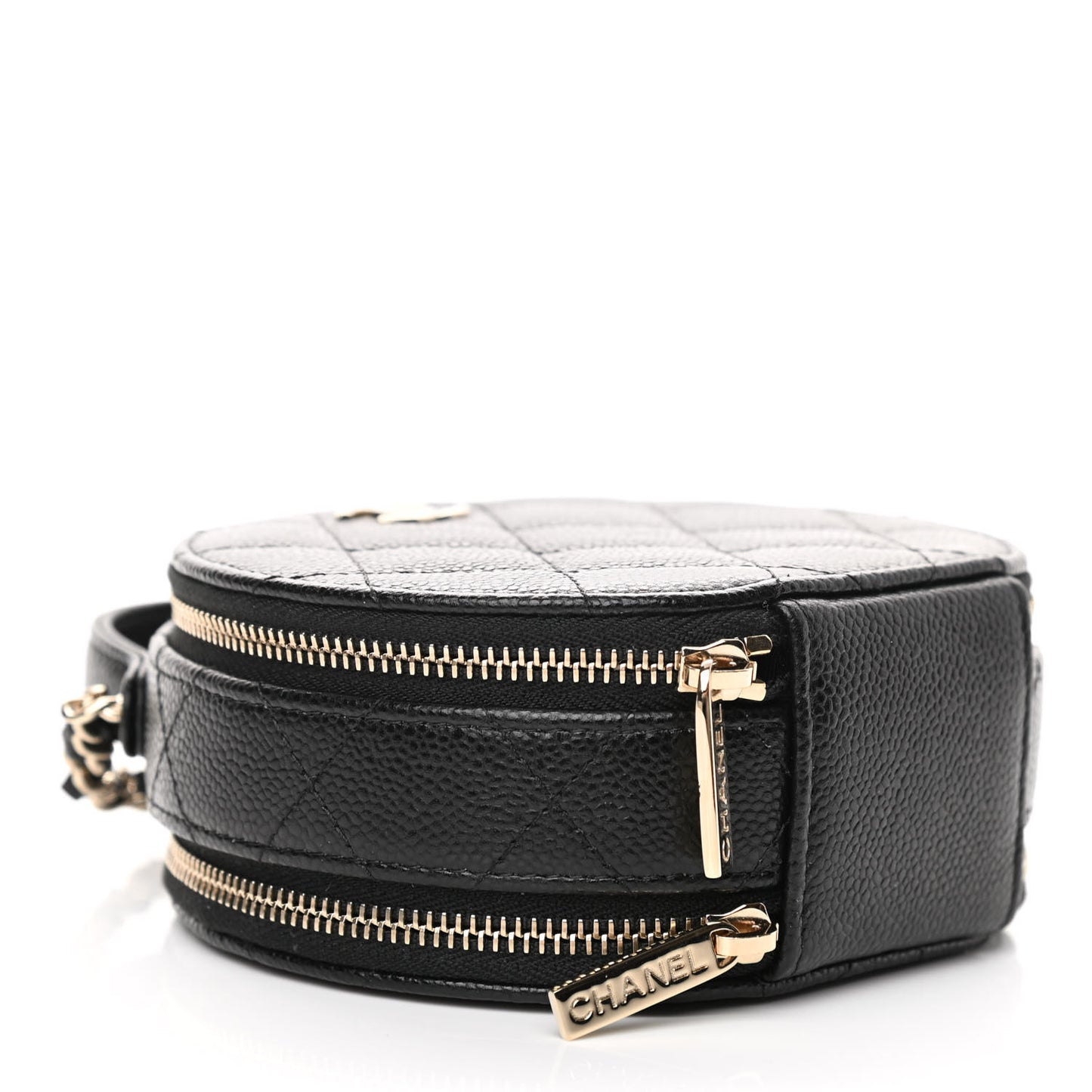 Caviar Quilted Round Handle With Care Vanity With Chain Black