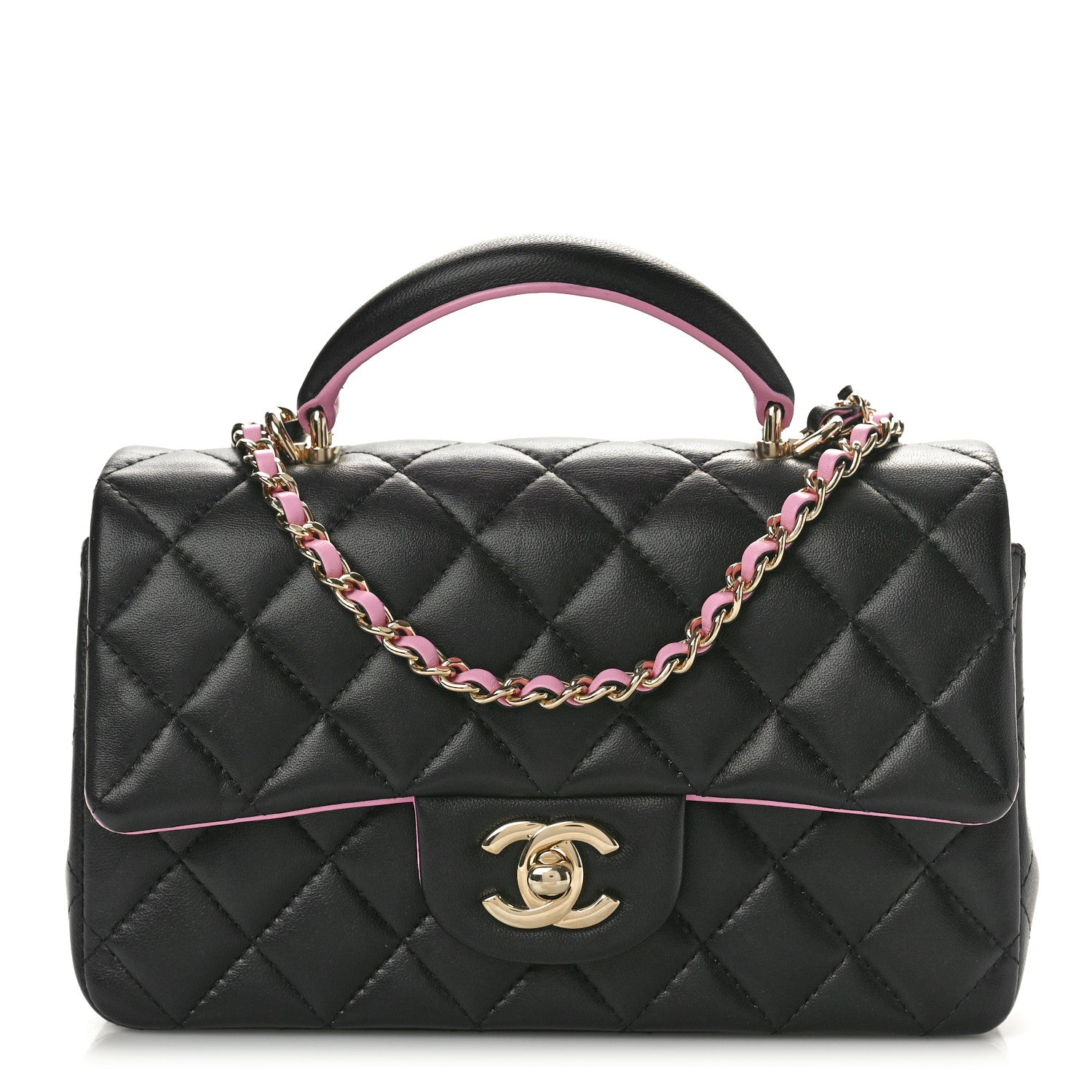 Chanel Lambskin Quilted Bi-Color Mini Top Handle Rectangular Flap Black Lilac 1 of 10
