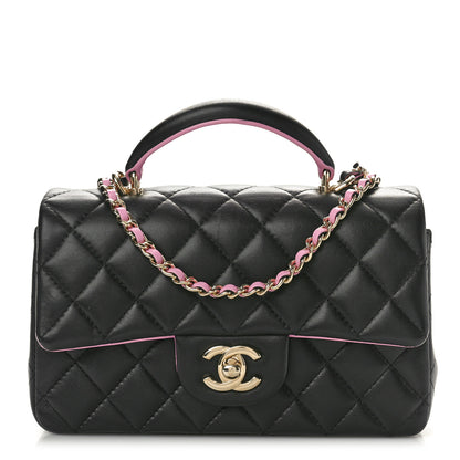 Chanel Lambskin Quilted Bi-Color Mini Top Handle Rectangular Flap Black Lilac 1 of 10