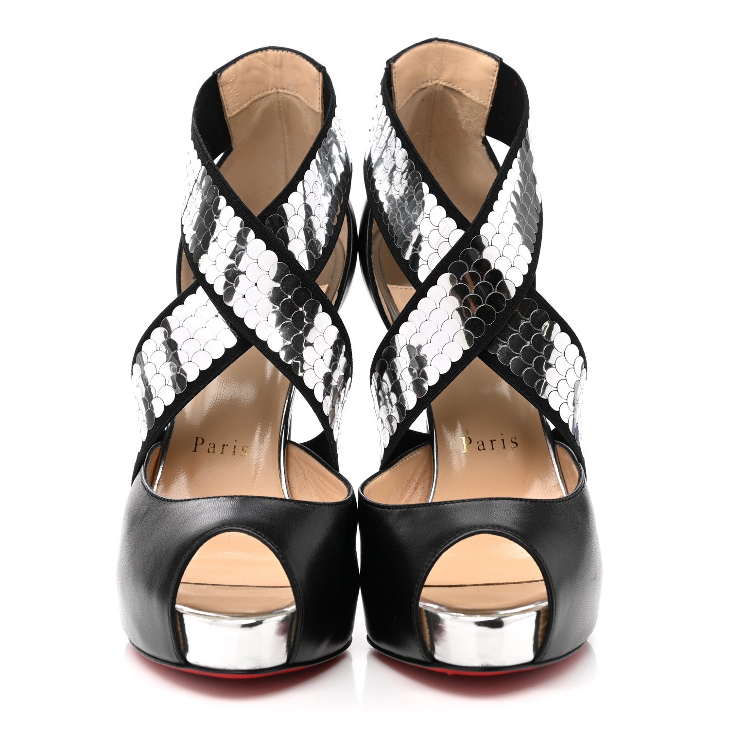 Christian Louboutin Kid Sequin Xiletta 120 Disco Ball Sandal Pumps 37 Black Silver 2 of 8