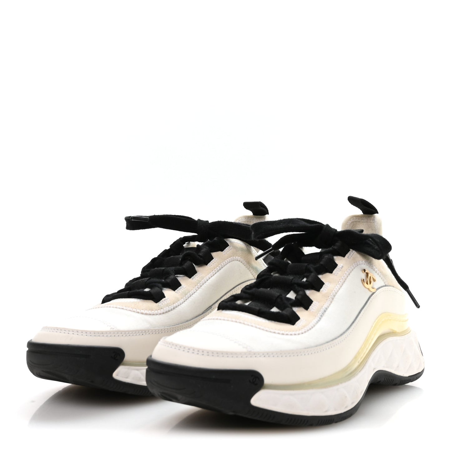 Velvet Calfskin Mixed Fibers CC Sneakers 39 Ivory Black