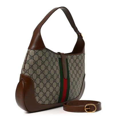 Gucci GG Supreme Monogram Azalea Calfskin Web Medium Jackie 1961 Hobo Beige Ebony Brown Sugar 4 of 19