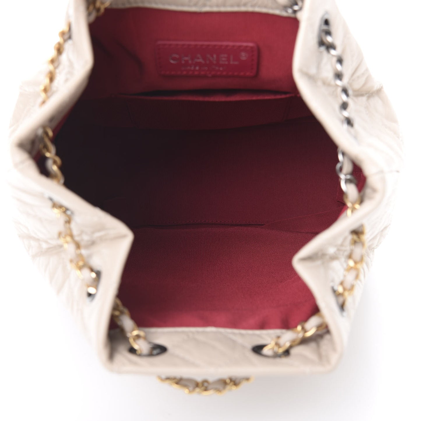 Aged Calfskin Quilted Gabrielle Backpack Beige