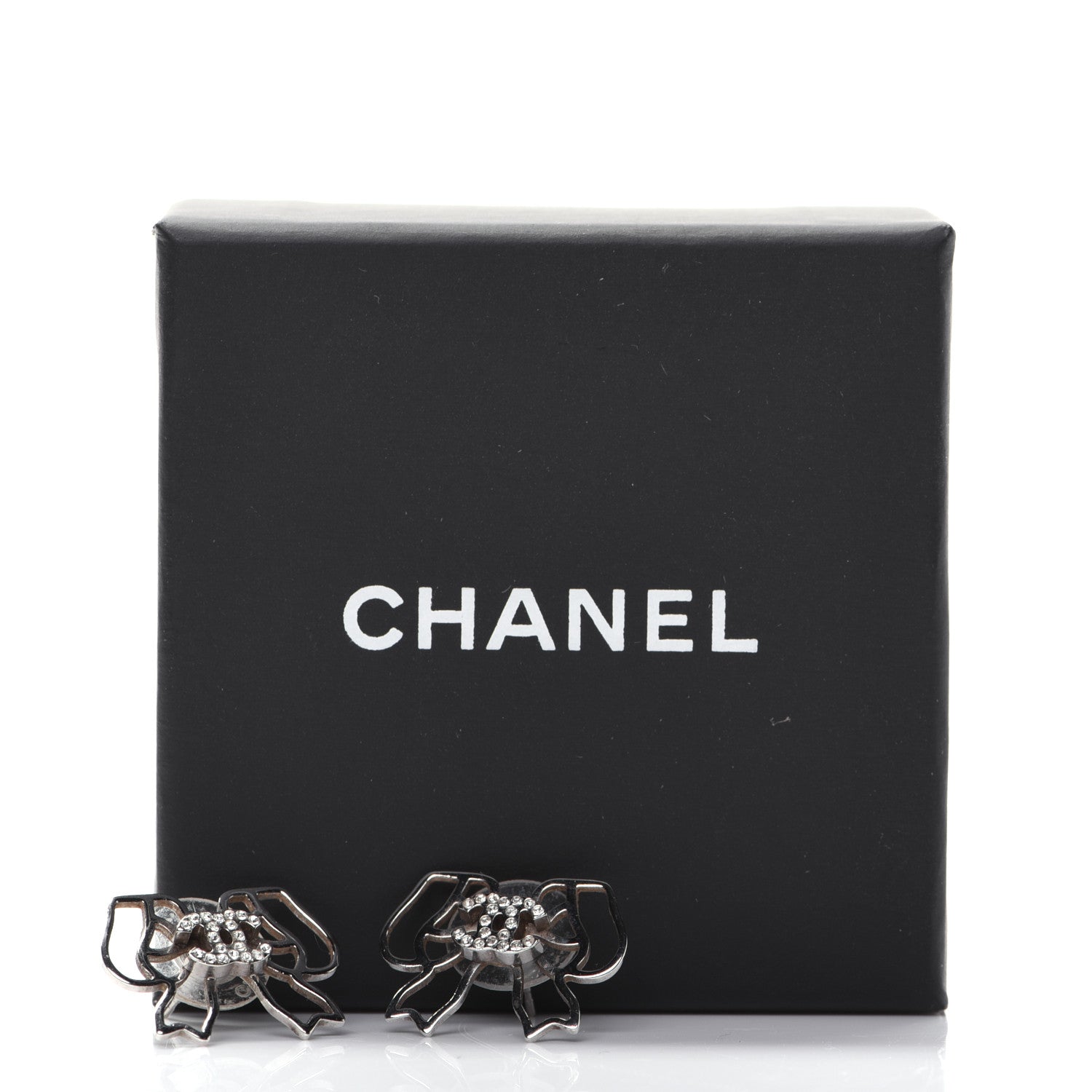 Chanel Crystal CC Bow Earrings Silver 7 of 7