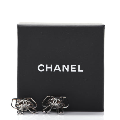 Chanel Crystal CC Bow Earrings Silver 7 of 7