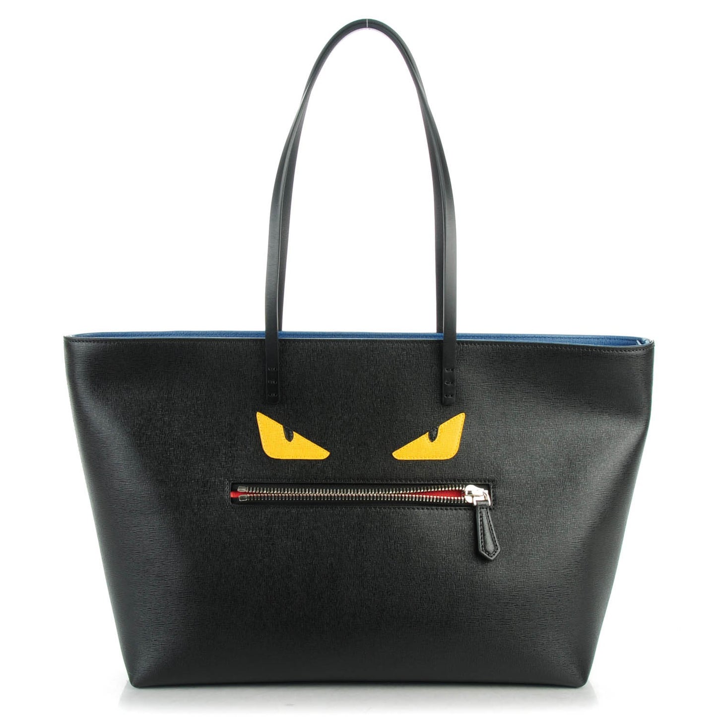 Vitello Elite Cuoio Monster Buggies Medium Roll Tote Black Multicolor Blue Cobalto