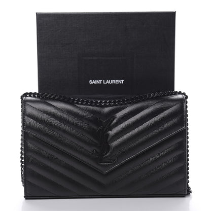 Saint Laurent Grain De Poudre Matelasse Chevron Monogram Chain Wallet Black 11 of 11