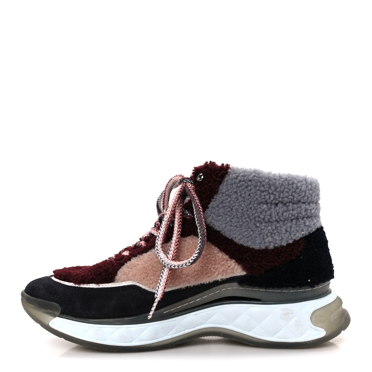 Chanel Shearling Suede CC High Top Sneakers 39 Grey Pink Burgundy 1 of 10