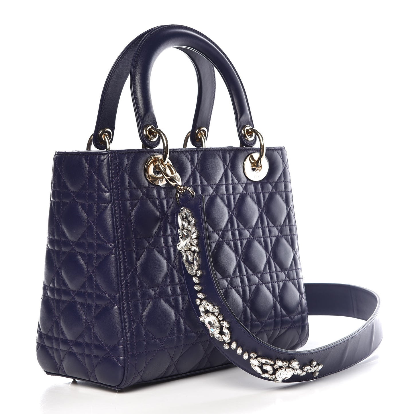 Lambskin Cannage Medium Lady Dior Crystal Strap Blue