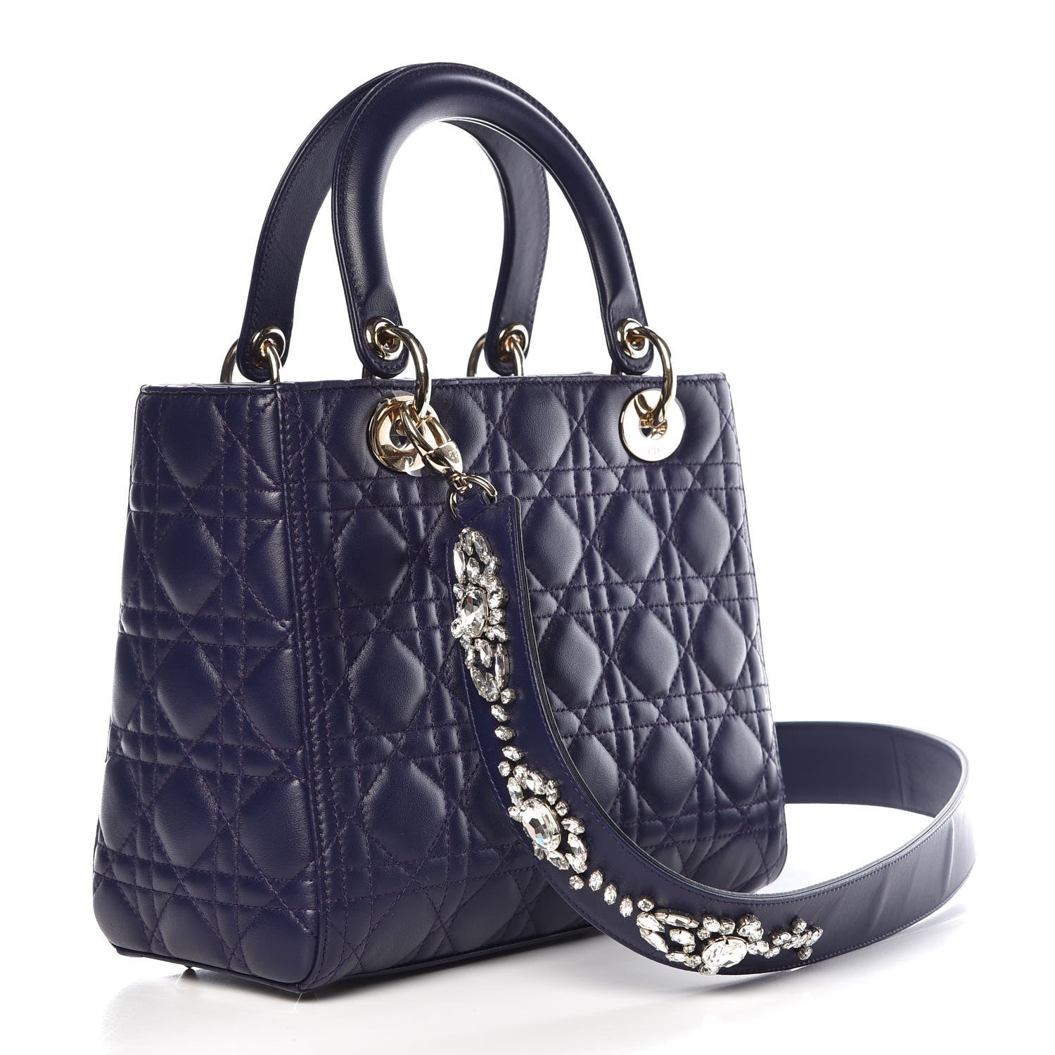 Christian Dior Lambskin Cannage Medium Lady Dior Crystal Strap Blue 3 of 9