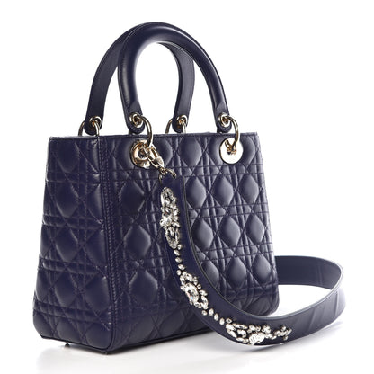 Christian Dior Lambskin Cannage Medium Lady Dior Crystal Strap Blue 3 of 9