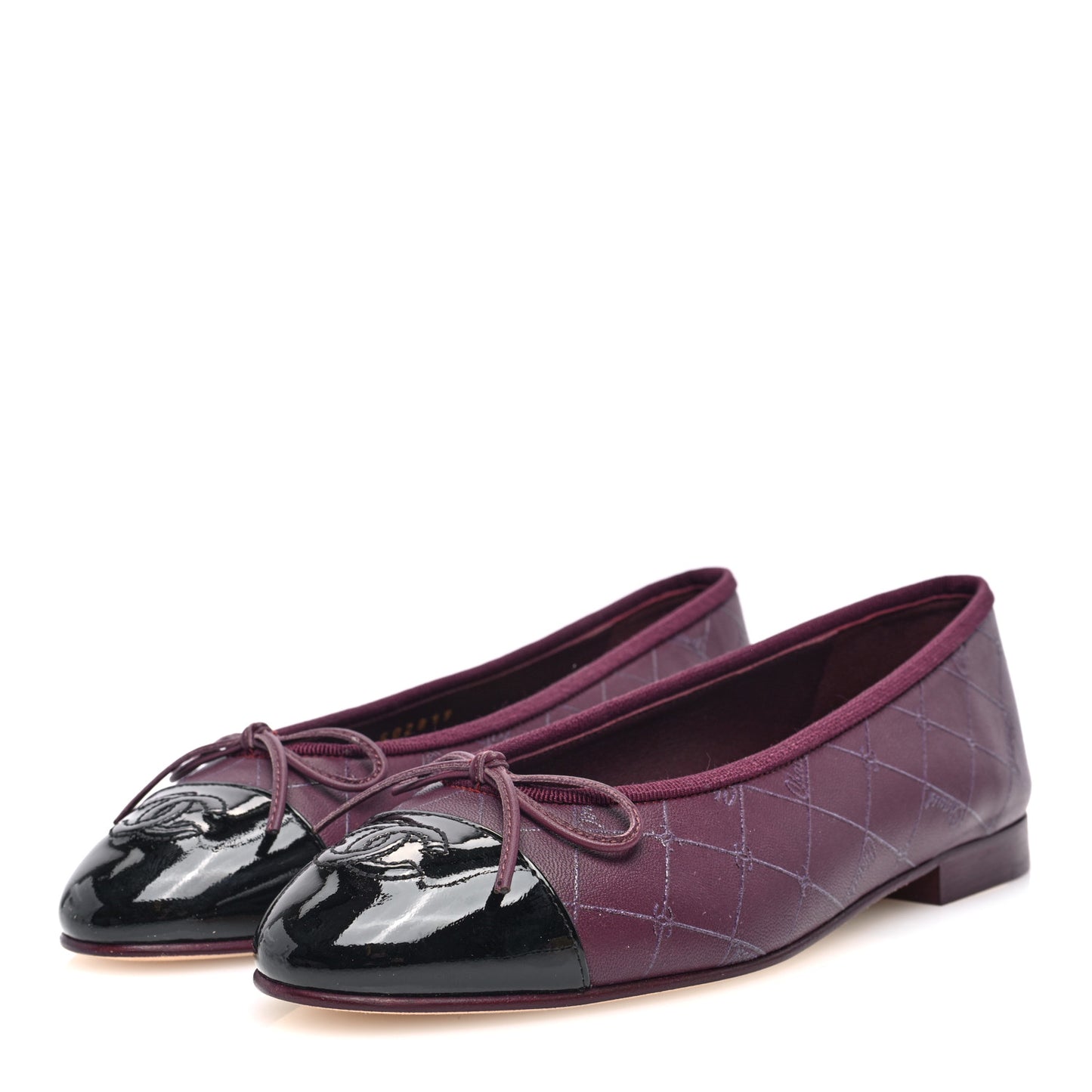 Printed Lambskin Patent CC Cap Toe Ballerina Flats 36 Burgundy Black