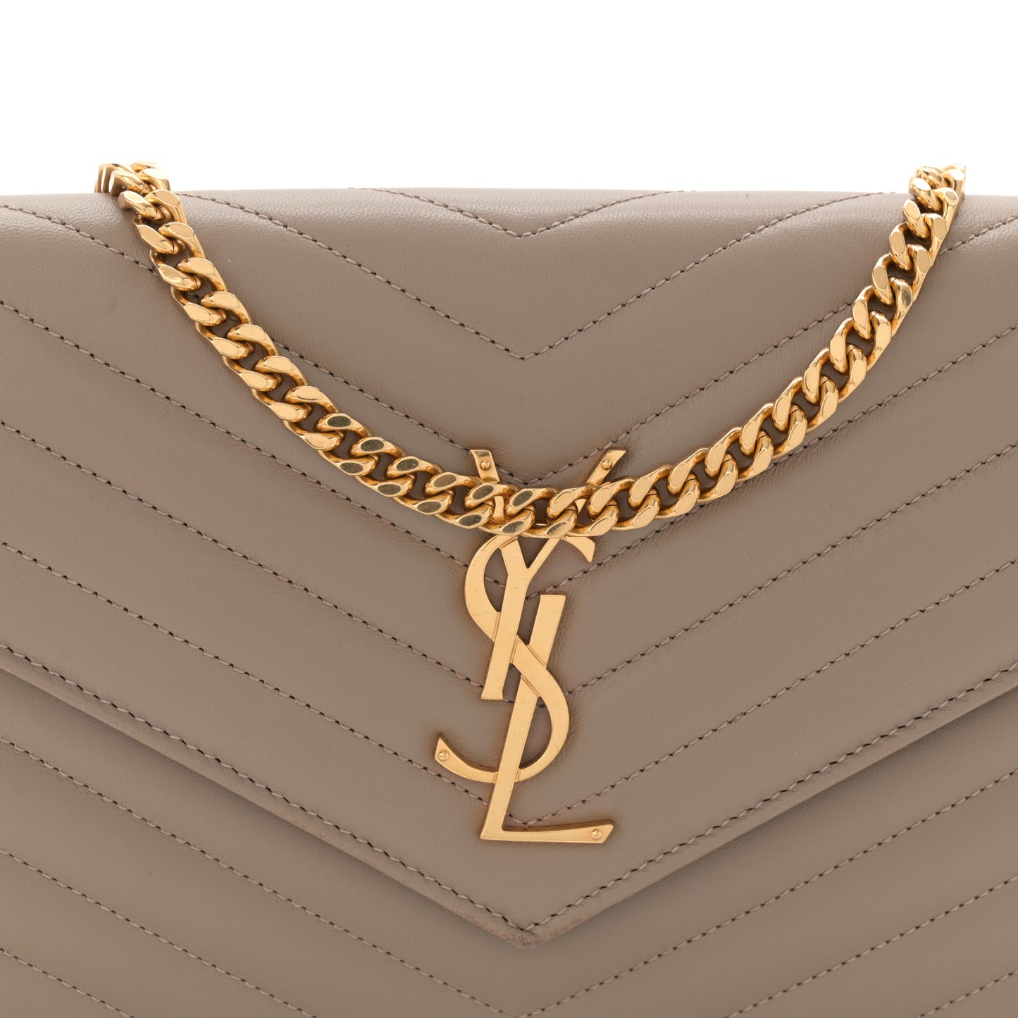 Lambskin Matelasse Chevron Monogram Chain Wallet Dusty Grey