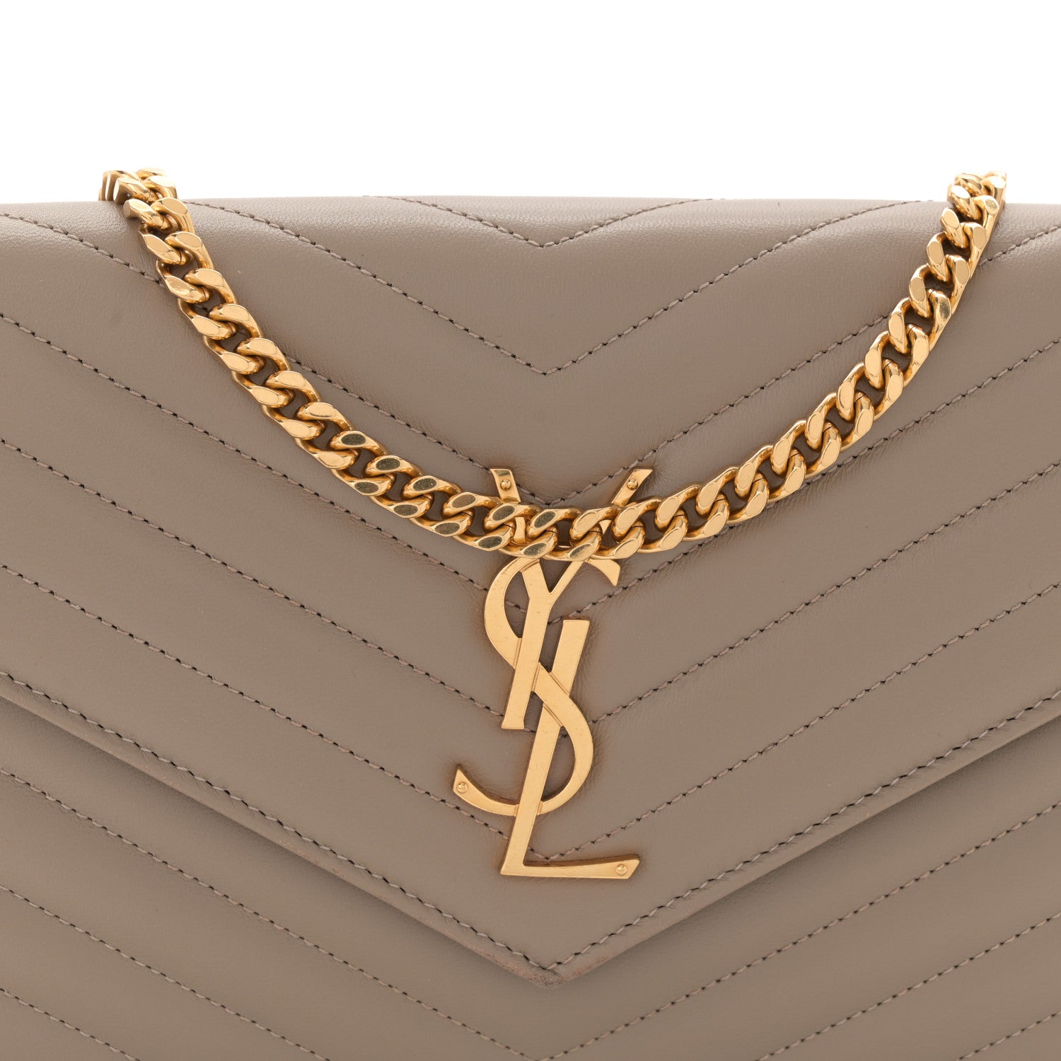 Saint Laurent Lambskin Matelasse Chevron Monogram Chain Wallet Dusty Grey 7 of 13