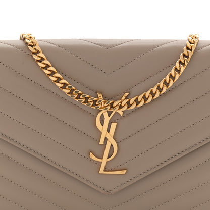 Saint Laurent Lambskin Matelasse Chevron Monogram Chain Wallet Dusty Grey 7 of 13