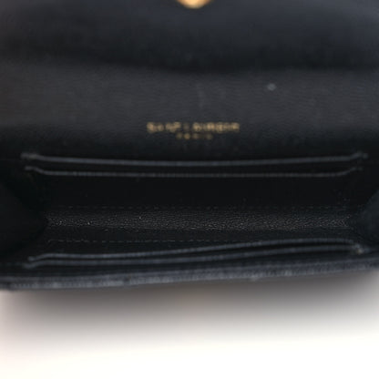 Saint Laurent Grain De Poudre Matelasse Chevron Small Monogram Envelope Wallet Black 5 of 6