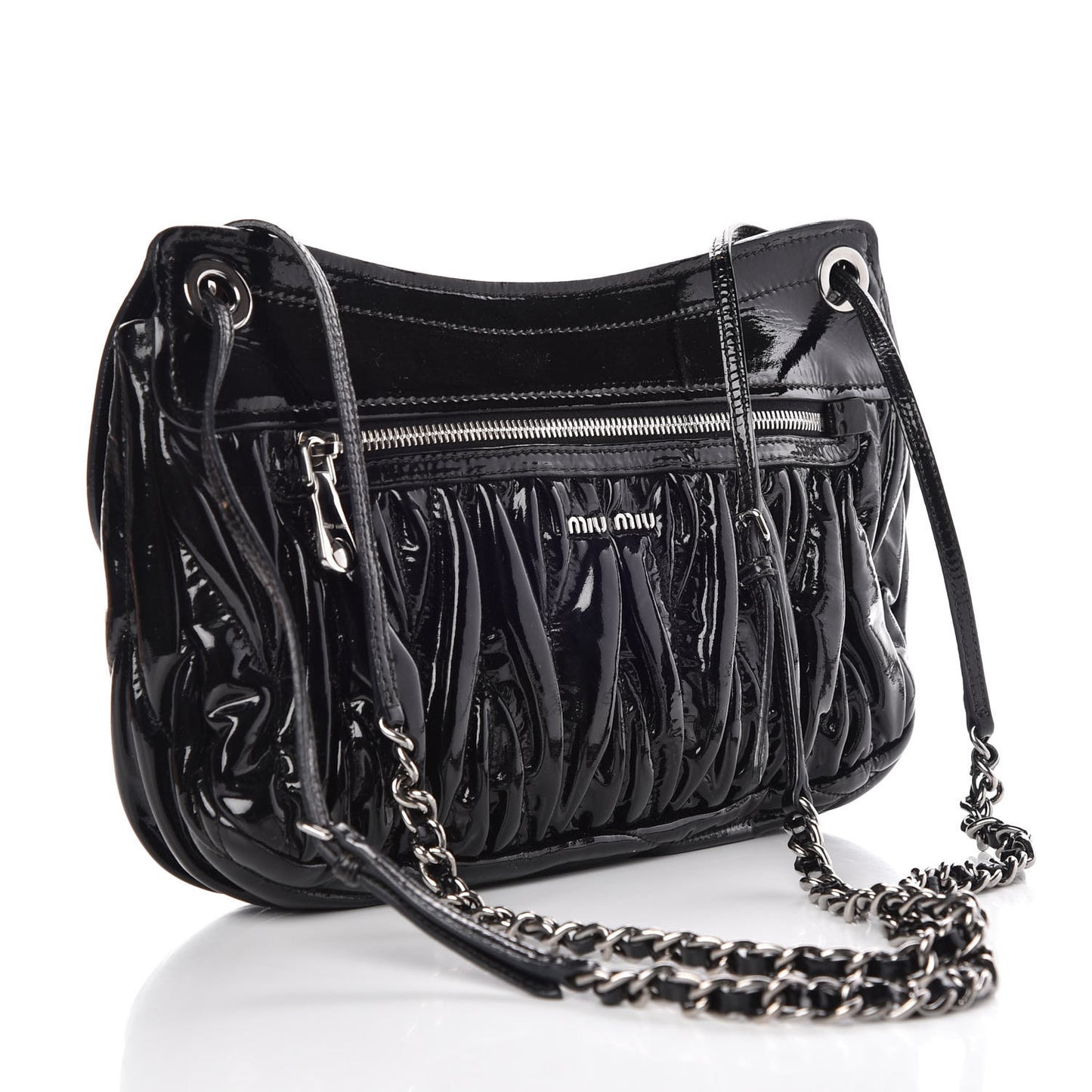 Vernice Matelasse Shoulder Bag Black