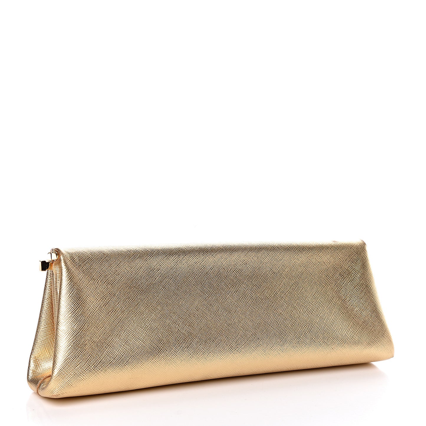 Metallic Saffiano Lux East West Frame Clutch Platino