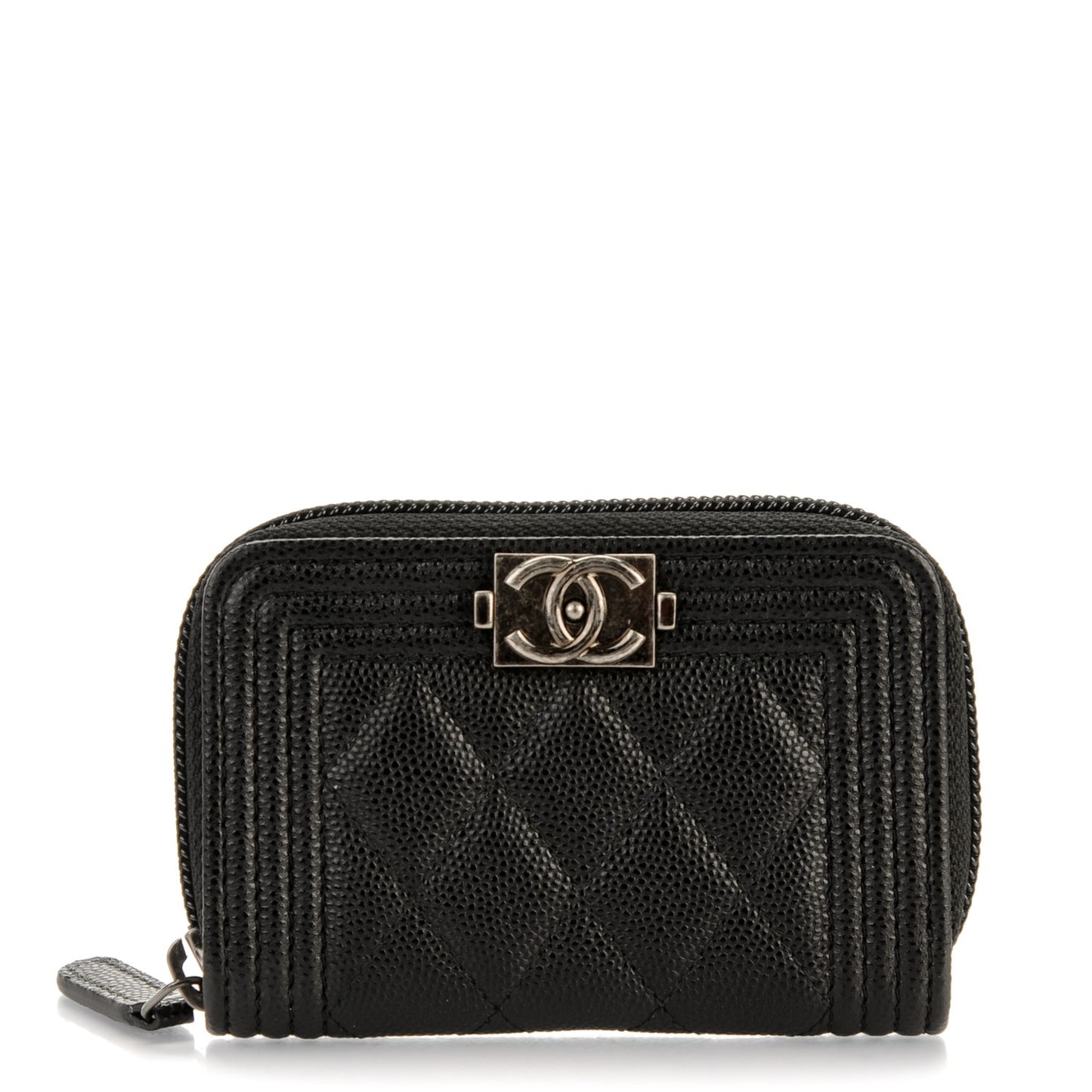 Caviar Quilted Boy Zip Around Coin Purse Wallet Black
