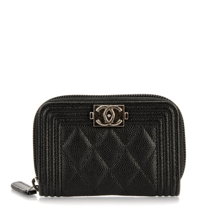 Chanel Caviar Quilted Boy Zip Around Coin Purse Wallet Black 1 of 7