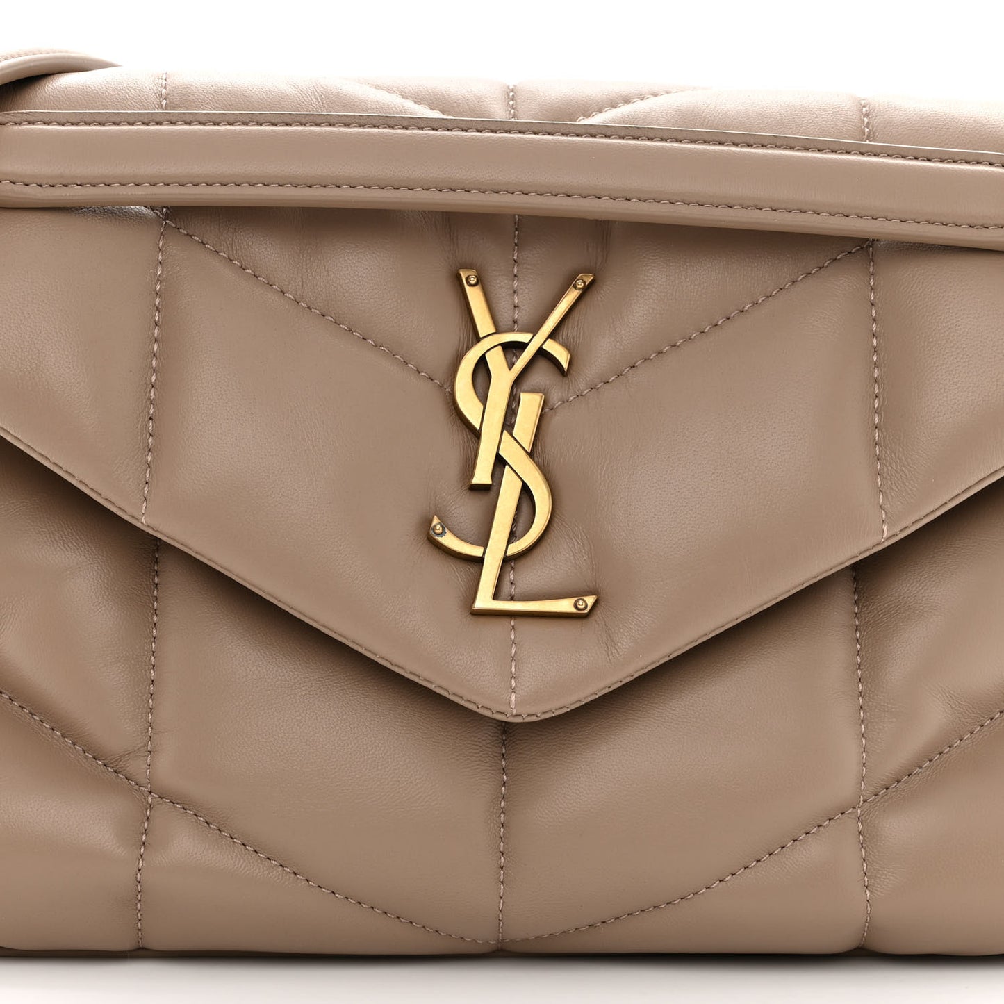 Lambskin Quilted Small Loulou Puffer Monogram Chain Satchel Dark Beige