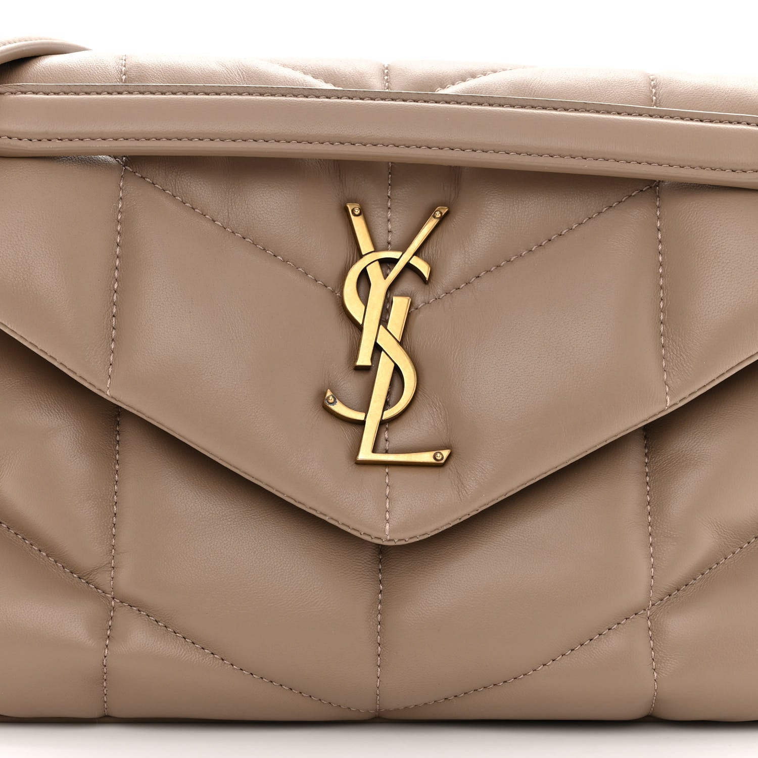 Saint Laurent Lambskin Quilted Small Loulou Puffer Monogram Chain Satchel Dark Beige 7 of 9