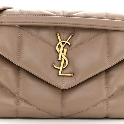Saint Laurent Lambskin Quilted Small Loulou Puffer Monogram Chain Satchel Dark Beige 7 of 9