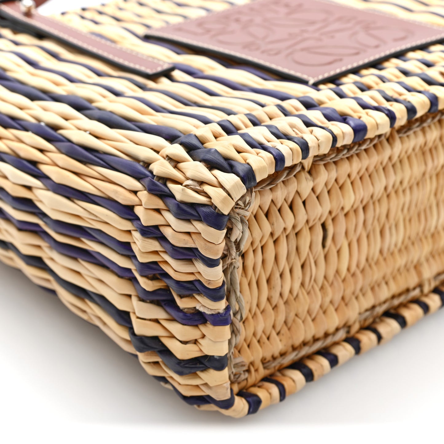 Raffia Square Small Basket Tote Bag Natural Black Pecan