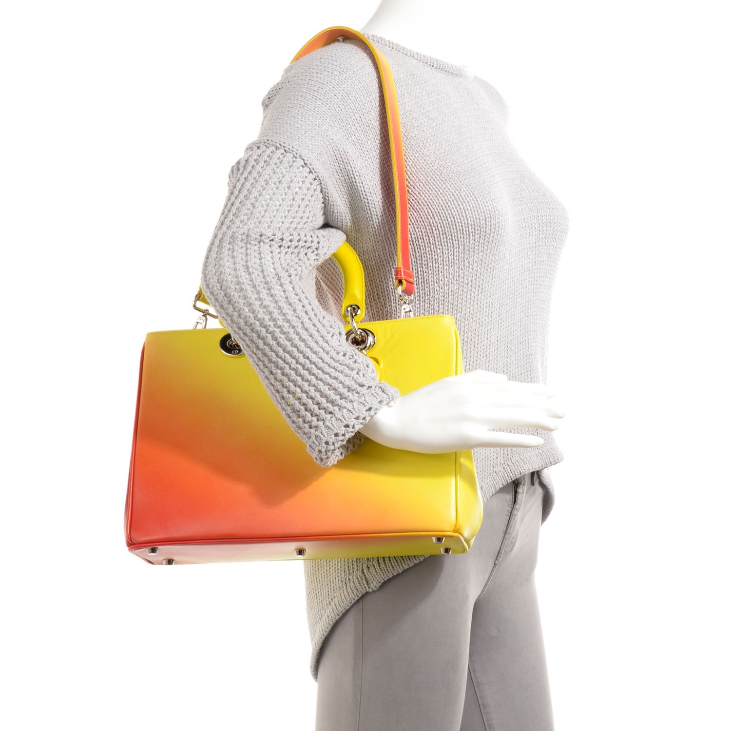 Christian Dior Box Calfskin Gradient Medium Diorissimo Yellow Orange 2 of 7